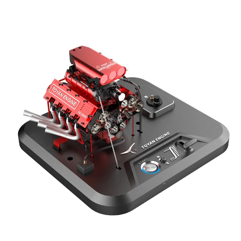 TOYAN V8 Engine Methanol Engine Model with Supercharger One Button Start Model Kit Can Be Used for RC Car Toys