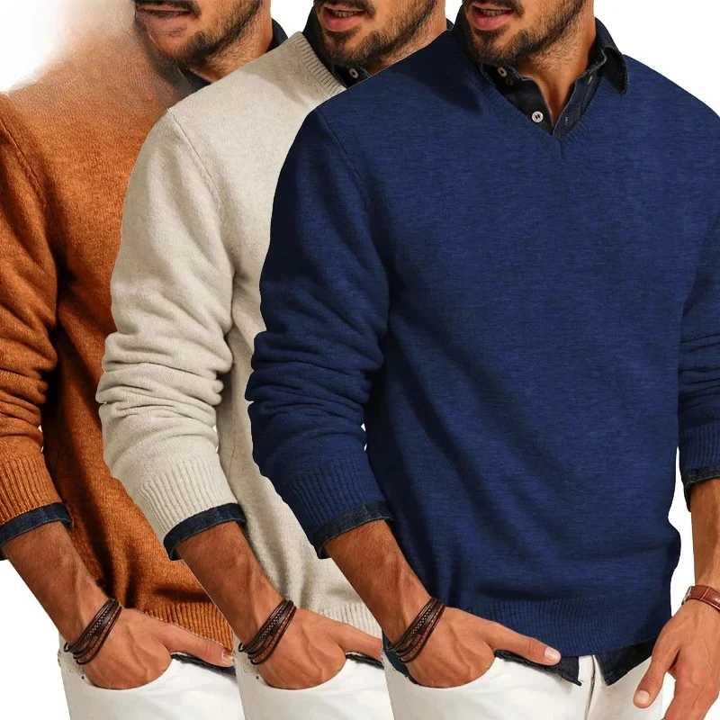 

Autumn Mens Casual V Neck Pullover Sweaters Lightweight Long Sleeve Woolen Knit Sweater Slim Fit Outdoor Business Winter Tops