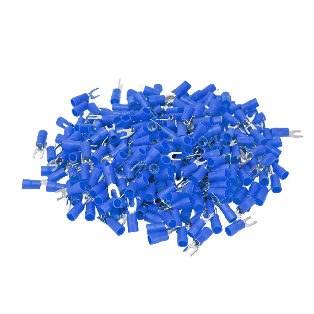 300PCS SV1.25-4 Insulated Fork Spade Terminals Blue PVC U Type Wire Connector Electrical Crimp Terminal Transportation Lighting