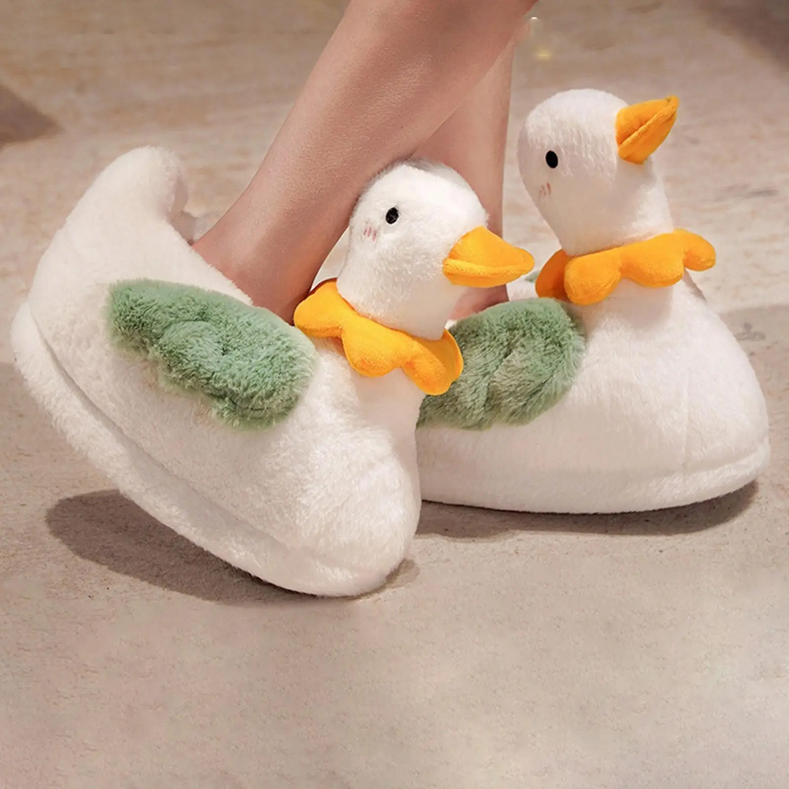 Women Duck Shape Plush Slippers Floor  Soft Comfy Flat Bottom Indoor Fuzzy Animal Slippers for Women Men Couple Girl