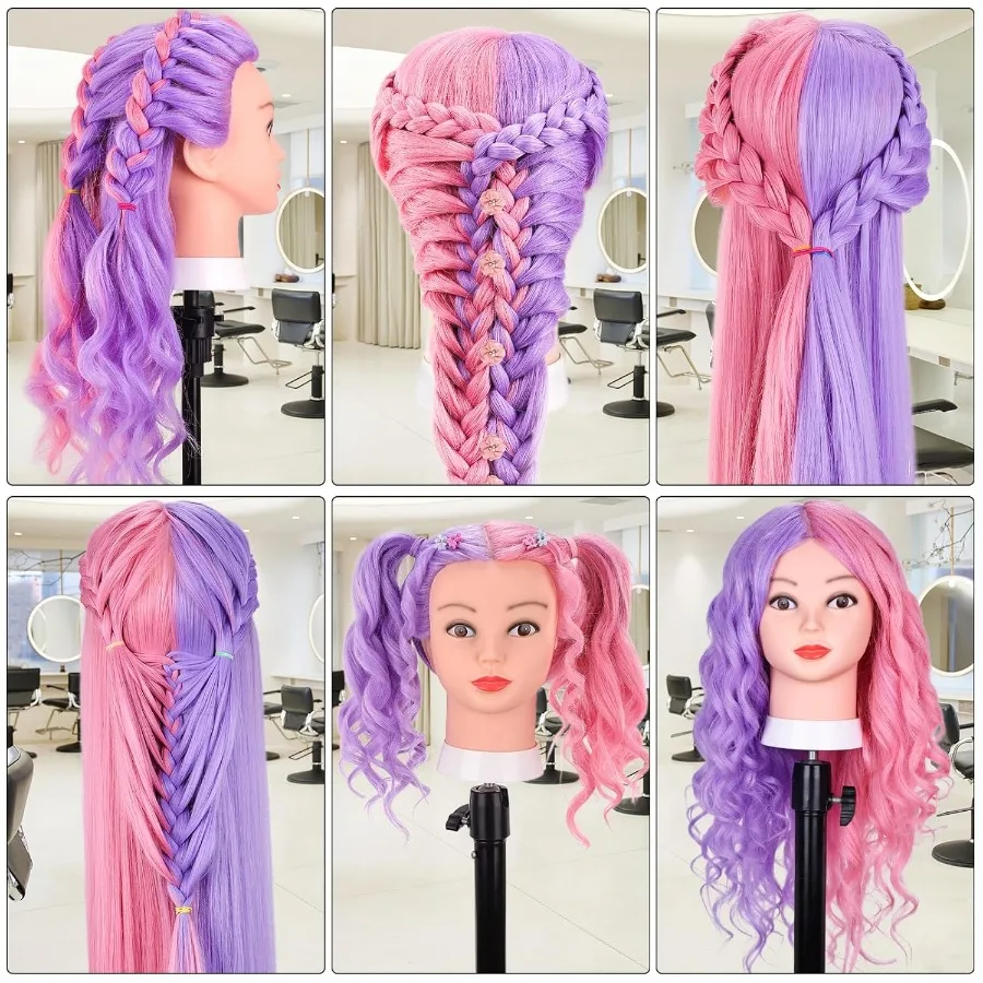 หัวหุ่นขนาด 26 นิ้ว พร้อมผมแท้ 70 เส้น สำหรับการจัดแต่งทรงผมระดับมืออาชีพและการฝึกอบรมด้านความงาม รวมที่ยึดและอุปกรณ์เสริม