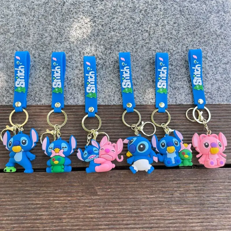 10 Pcs A Pack 6 Types Stitch Keychains Pink Blue Pvc Doll School Bag Car Pendant Child Boy Girl Gift Halloween Christmas