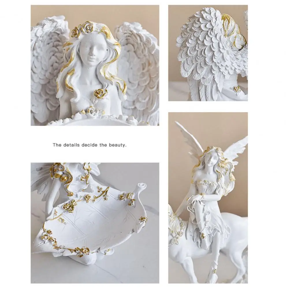 Cream Style Home Decor Angel Resin Figurine Winged Fairy Sculpture with Gold Trim Matte White Desk Decor for Women for Goddess