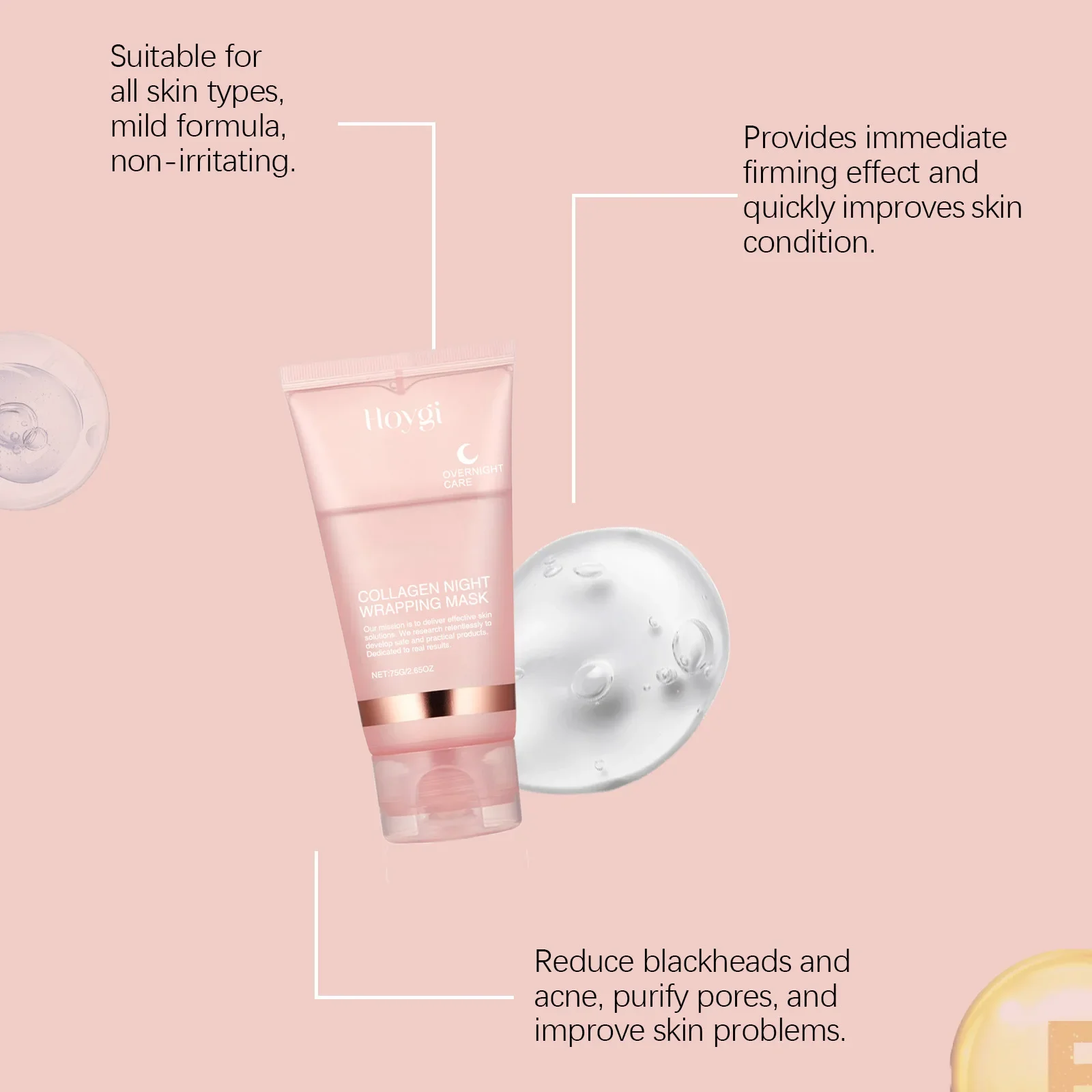 Collagen Overnight Wrapping Mask Fade Fine Lines Firming Deep Hydrating Replenishment Shrink Pores Brightening Korean Skin Care view 3