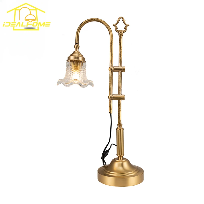 French Design Classical Vintage Copper Class Table Lamp LED E27 Gold Lustre Luxury Desk Lights Bedside Bedroom Study Cafe Studio