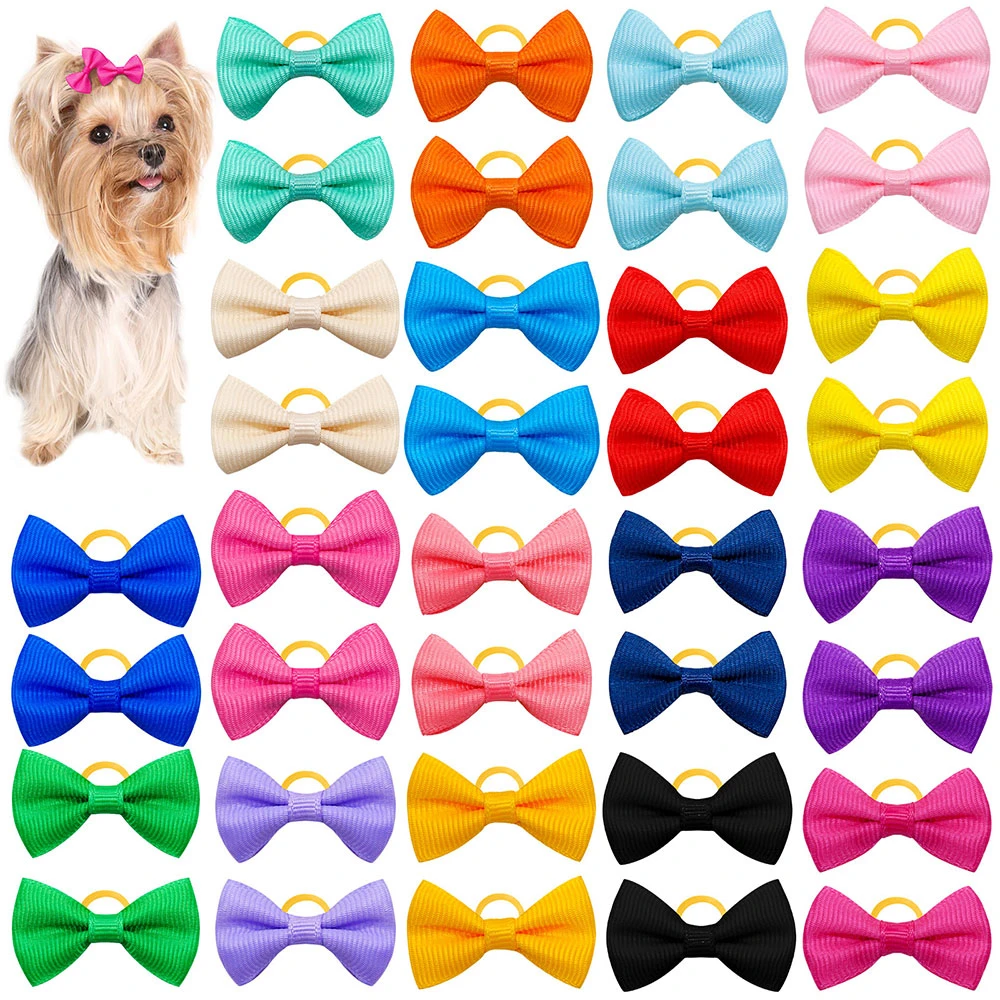 Cute Pet Dog Hair Bows Solid Grooming Bows with Rubber Band Gifts for Small Dogs Bow Tie Headwear Dog Supplies Pet Accessories