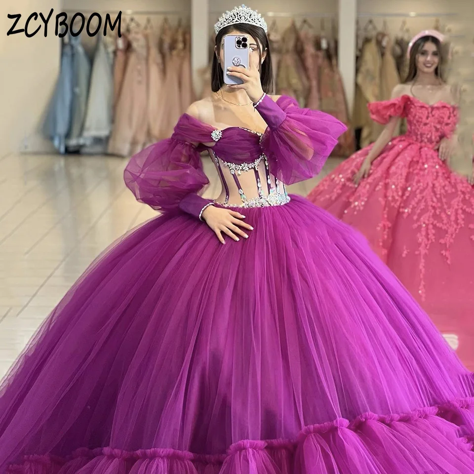 

Charming Sweetheart Open Back Crystal Quinceanera Evening Dress 2024 Ball Gown Floor Length Sweep Train Zipper Prom Dress