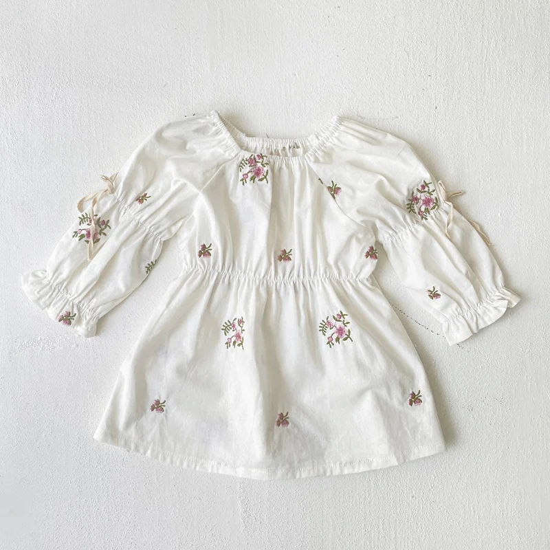 2024 New Autumn Sister Clothes Infant Baby Girls Party Dress Long Sleeved Embroidery Toddler Baby Bodysuits Kids Princess Dress