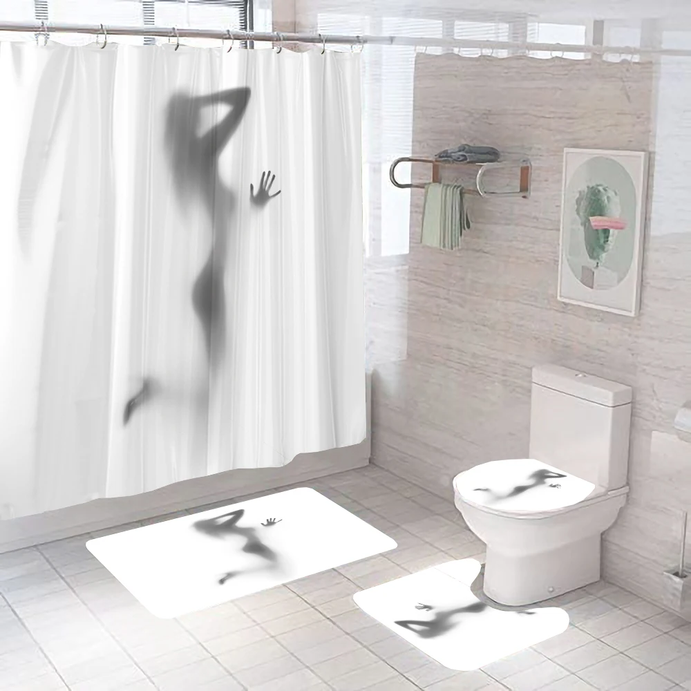 Nude Women Shadow Shower Curtain With Hook hot Sexy Girl Bathroom Set Non-slip Carpet Toilet Cover Pad Bath Mat for Home Decor