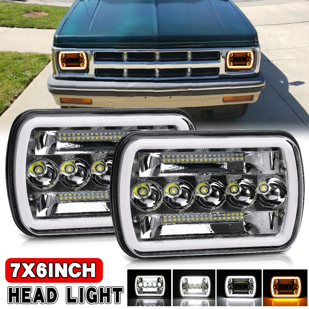 Faros LED HAOLIDE 5x7 7x6, Luz Blanca, DRL Ámbar, para Wrangler YJ, Cherokee XJ, Uso Todoterreno, S10, Blazer, Express, Savana, Camioneta