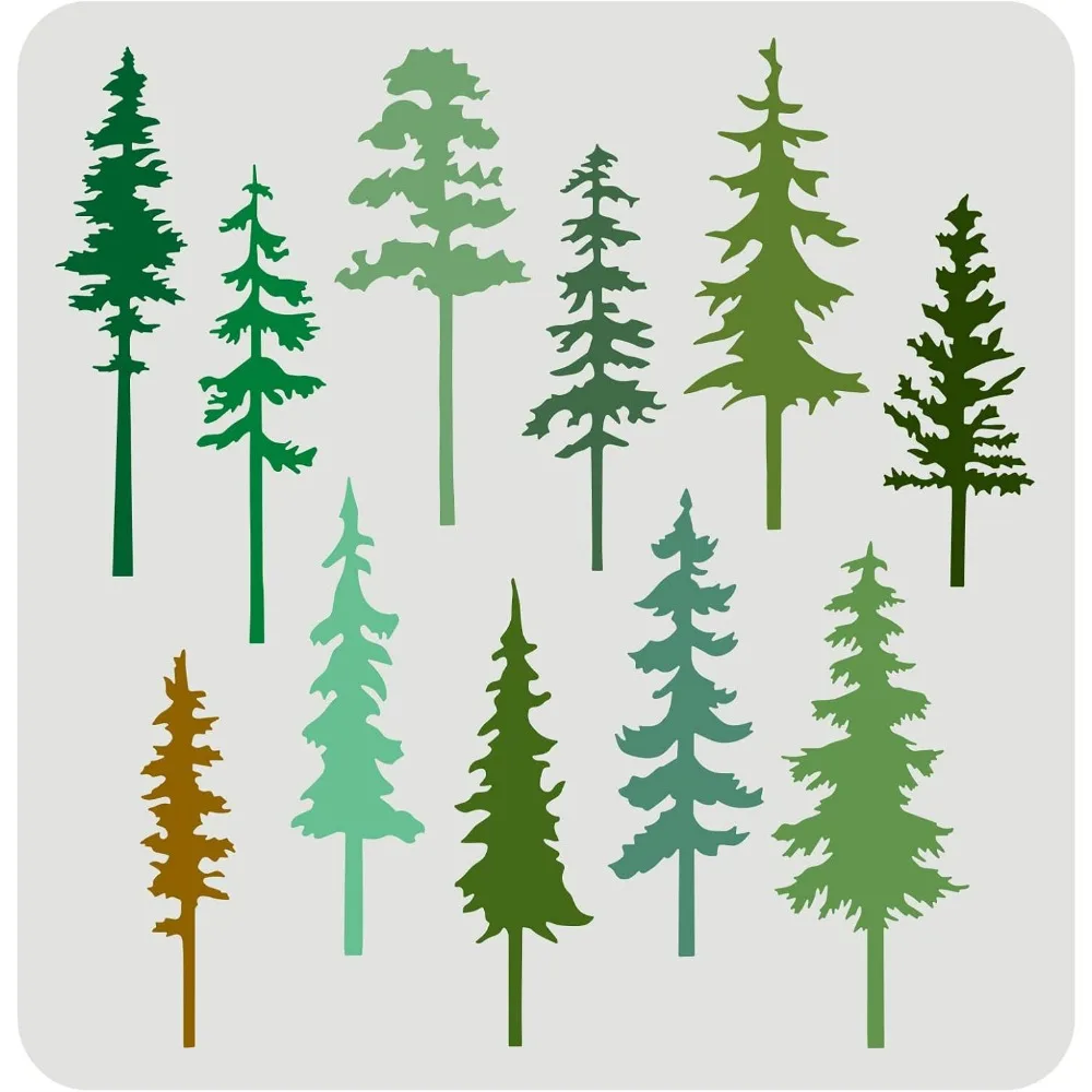 Pine Tree Decor Stencil 11.8x11.8 inch Large Forest Reusable Mylar DIY Art Craft Painting Template Chalk Signs Natural Plant