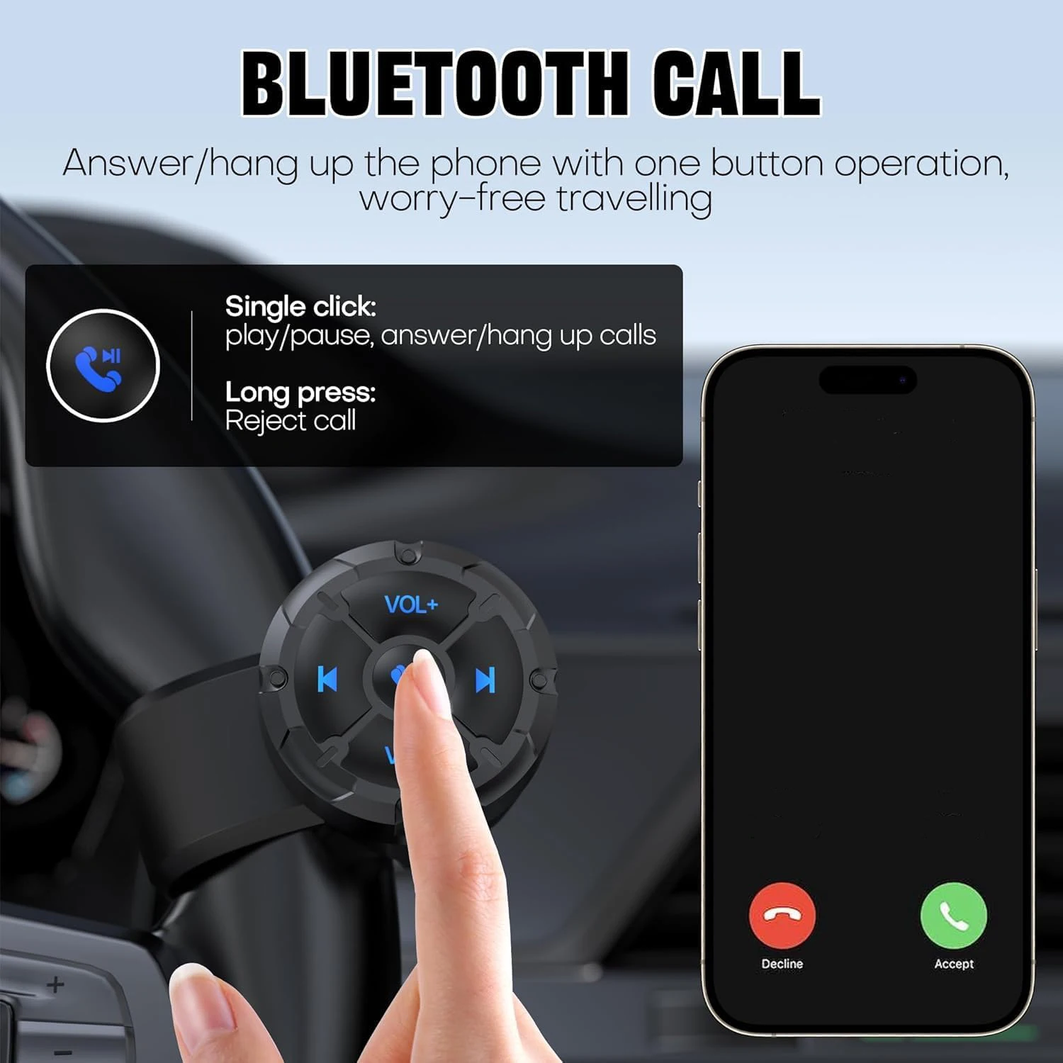 5 Key Wireless Remote Controller Button Helmet Earphone Motorcycle Bike Handlebar Car Steering Wheel Control Media