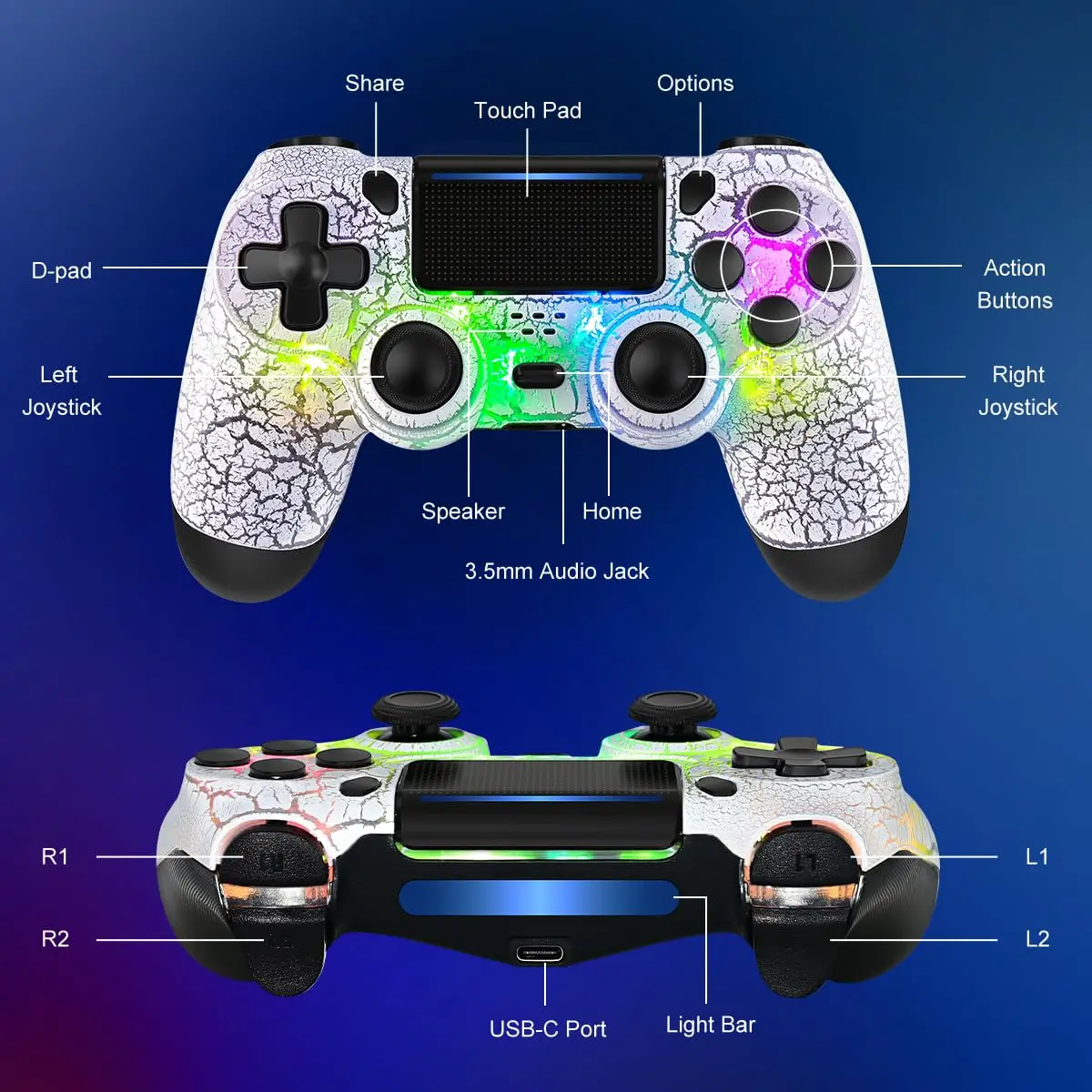 RGB Controller for PS4 Slim Pro Joystick Gamepad Dual Vibration Wireless Bluetooth Joypad For PlayStation 4 Joypad PC/Android