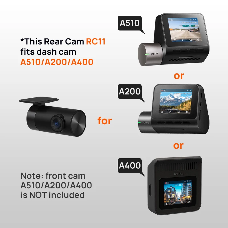 for 70mai Rear Cam RC11 for 70mai Dash Cam A510 A200 A400 Car DVR Rearview Dash Cam Support Parking Recording