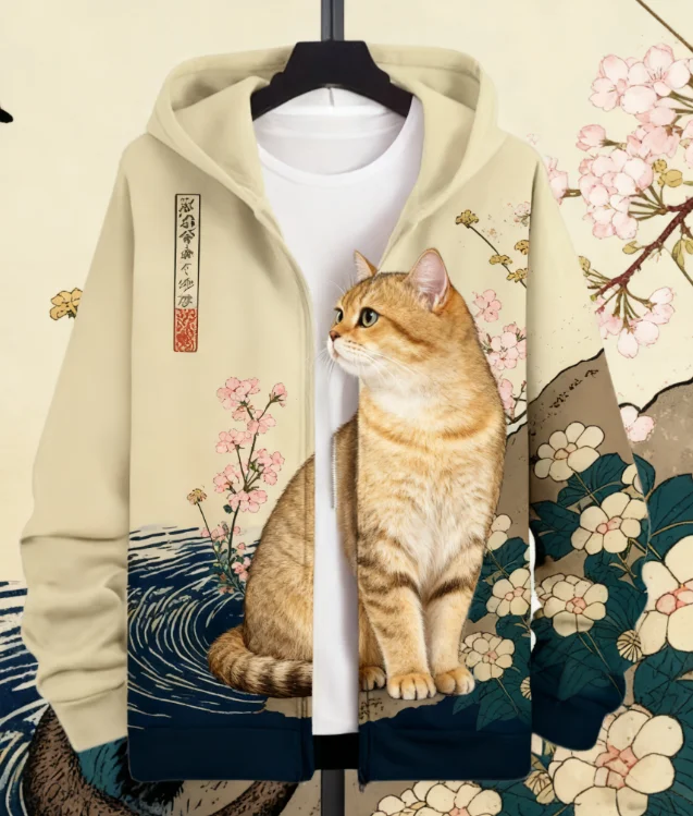 Hot Animal Cat Sweatshirt Zipper Hoodies 3D Printing Man Tracksuit Zipper Long Sleeve Fashion Hoodie Men's Y2K Clothing