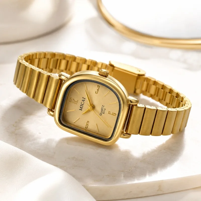 Vintage Gold Women Watch Thin Square Metal Bracelet Wristwatch Elegant Fashion Ladies Quartz Clock Gift for Girls Montre Femme