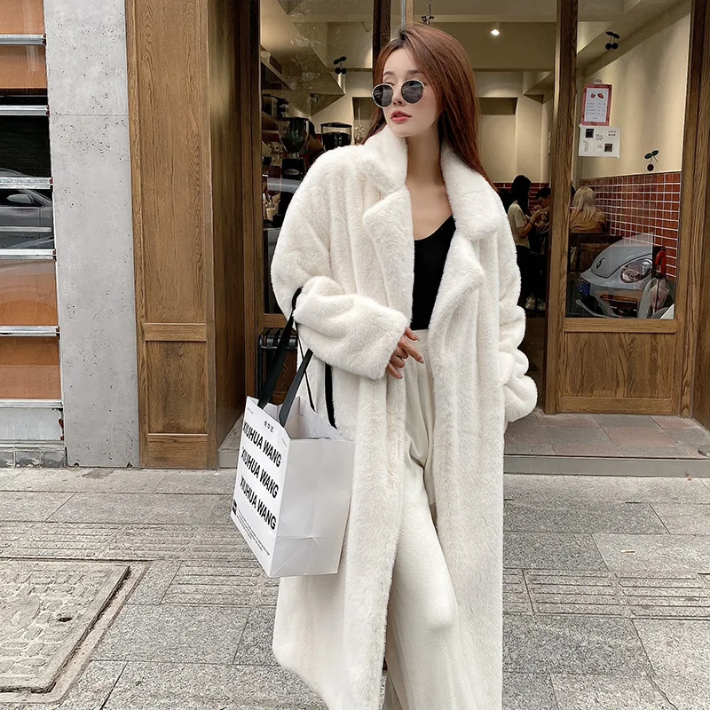 Winter Extra Long Imitation Fur Coat Thickened Mink Velvet Fur Coat Sit Collar Loose Fluffy Coat