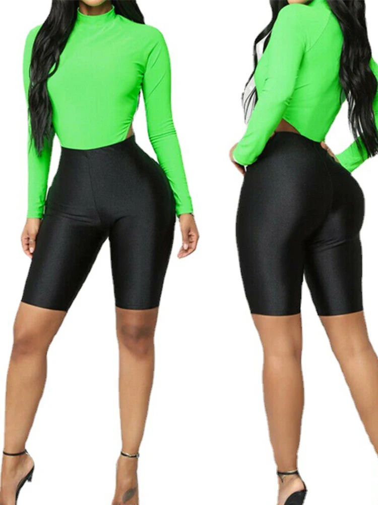 Summer Capris Skinny Fitness Leggins Shiny Leggings Women Solid High Waist Sports Bodycon