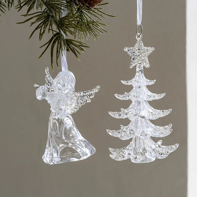 Christmas Tree Atmosphere Hanging Decoration Transparent Acrylic Craft Snowflake Deer Angel Pendant Christmas Decoration Gift