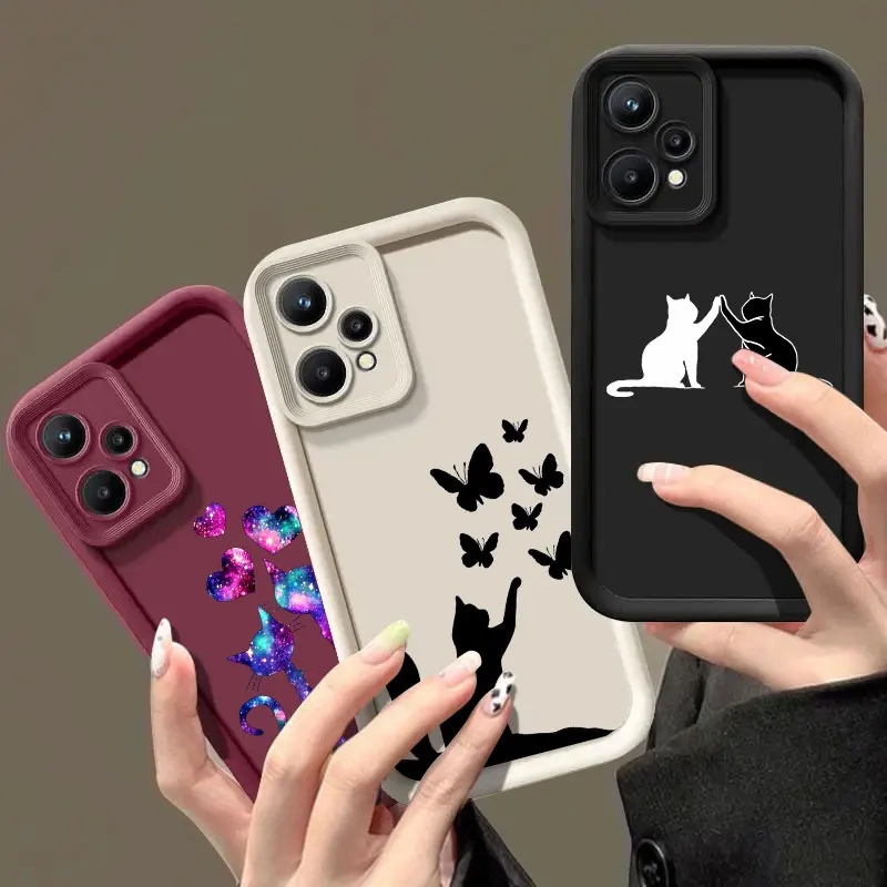 

Cartoon Line Cat Cute Phone Case For Realme 8 9 11 14 12 13 Pro Plus C33 C35 C21Y C53 C55 C63 C65 C67 C71 C75 GT 3 6 NEO5 Cover