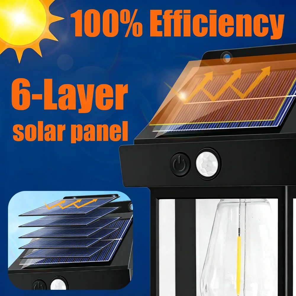 6PCS Large Battery Outdoor Solar Tungsten Wall Lamp Human Body Induction IP65 Waterproof LED Night Filament Light for Gardens