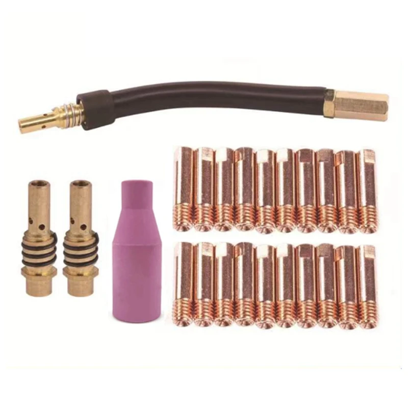 24Pcs 15AK For Binzel Torch/Gun Consumables Electrode Link Rod Tips Goose Neck Bend For MIG Welding Machine 0.8Mm