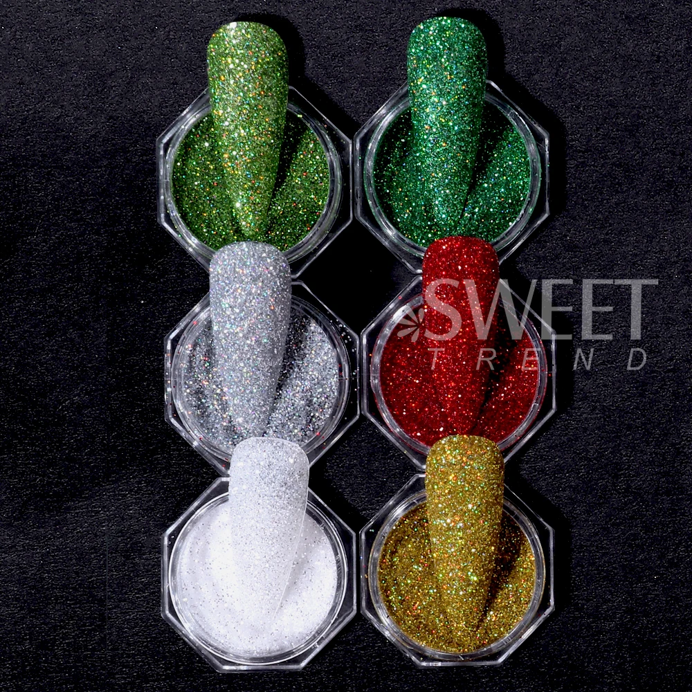 6/12 stücke Weihnachten Rot Goldene Nail art Glitter Pulver Holographische Design Glänzende Nagel Glitter Staub Pigmente Maniküre Dekorationen