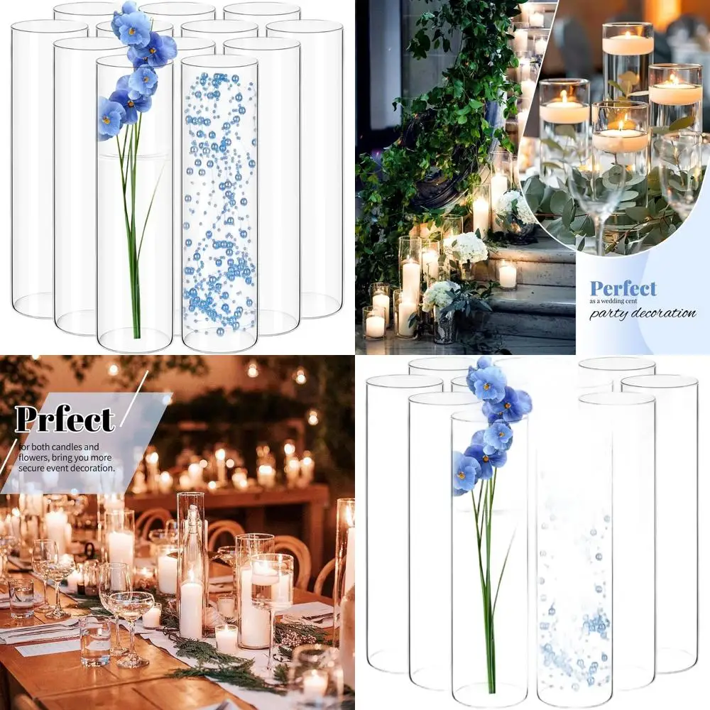 

12-Piece 12 Glass Cylinder Vases for Wedding Centerpieces, Candle Holders, Party & Home Decor