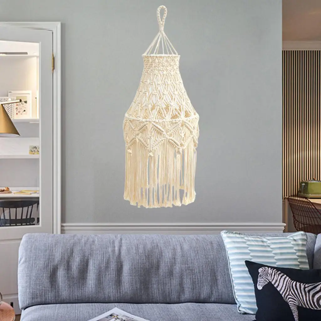 Macrame Woven Light Shade Chandeliers Hanging Lamp Cover Boho Home Decor