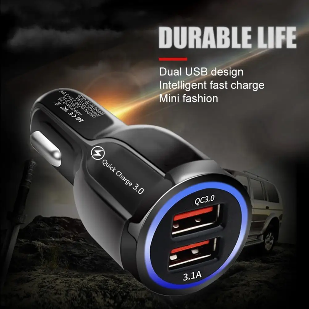 Carregador USB 12/24V Indicador LED universal Carregador automático de porta dupla Carregamento rápido QC3.0 Carregador de carro de boliche para automóvel