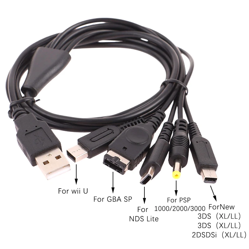 For New 3DS XL Lite LL Wi I U GBA  1.2M Cable Fast Charging Cable 5 In 1 USB Game Charger Cord Wire