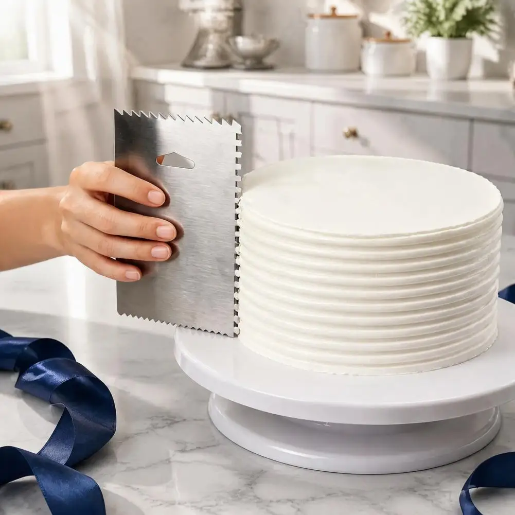 Food Grade Steel Baking Scraper Cake Decorating Comb Stainless Steel Cake Scraper Set with Multi-faceted Sawtooth for Decorating