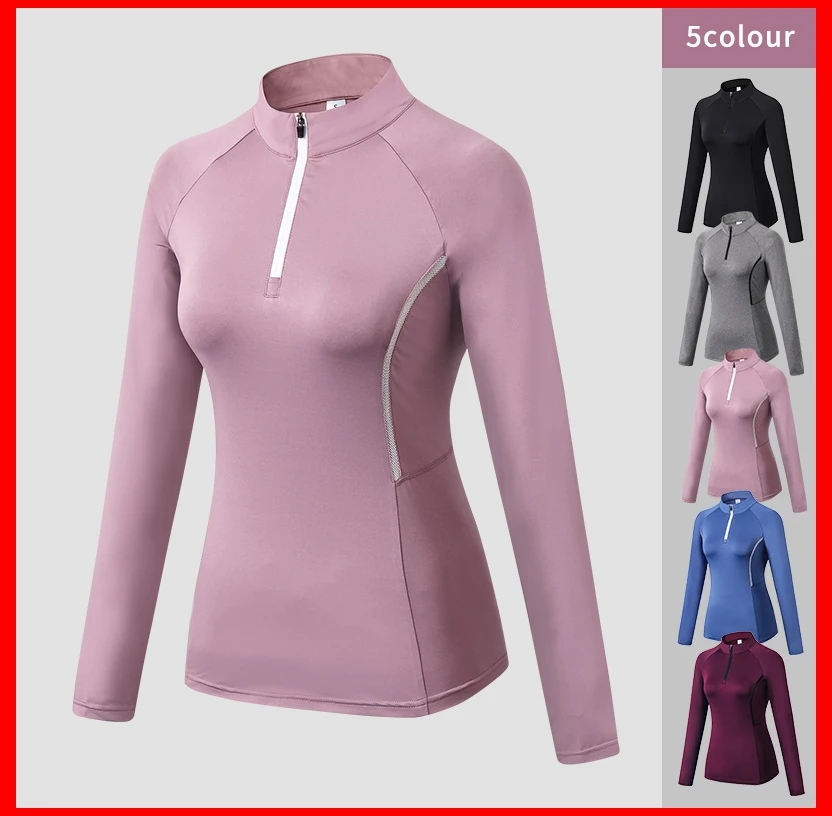 Women Autumn Long Sleeve Sport Running Tops Standing collar Gym Workout Shirts Yoga Fitness Sports Top Outdoor Jogging Shirts