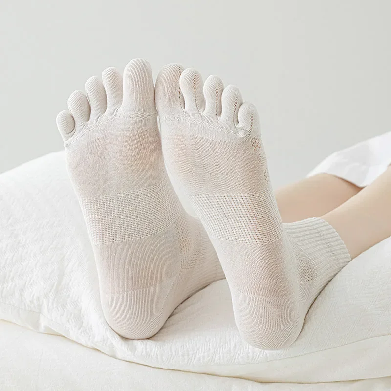 

Cotton Five-finger Middle Tube Socks Women Summer Women Socks Hollow Out Mesh Thin Breathable Five Toes Solid Colors Long Socks