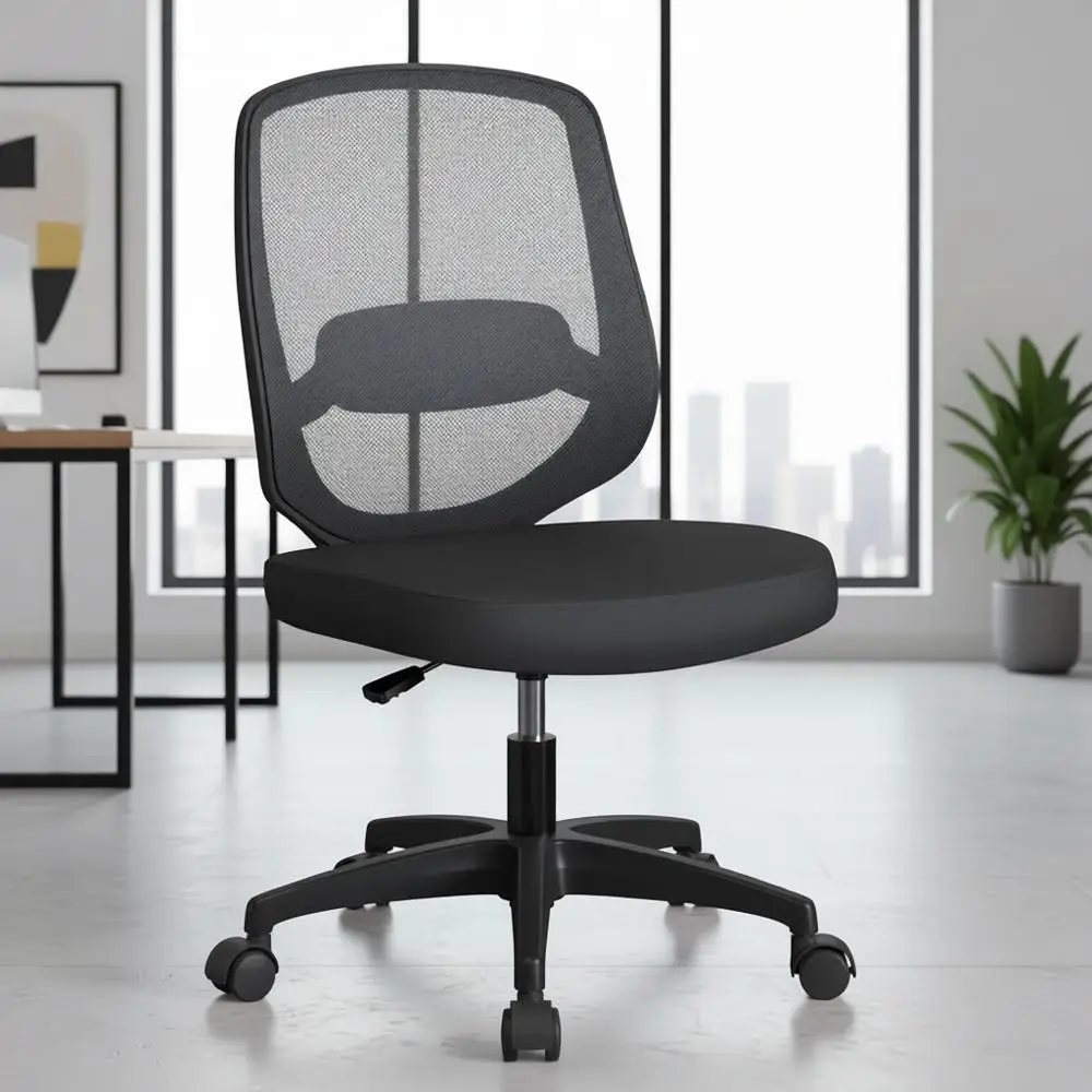 

Ergonomic Desk Chair for Home Office, Height Adjustable Lumbar Support, Armless for Small Spaces