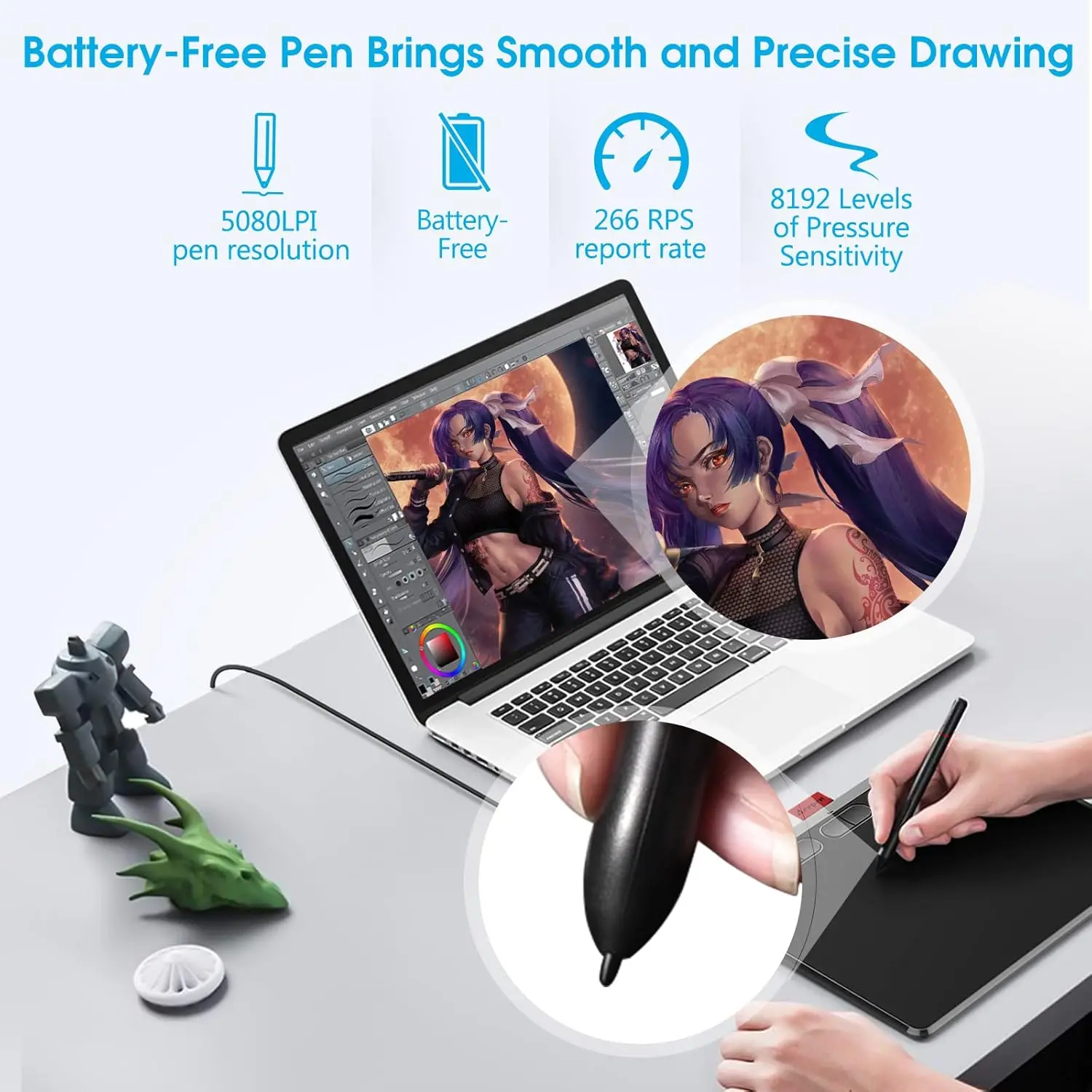 لوحة رسم، كمبيوتر لوحي رقمي، HavaPen ap906 9 × 5 بوصة كمبيوتر لوحي رقمي للرسم الفني مع قلم خالي من البطارية