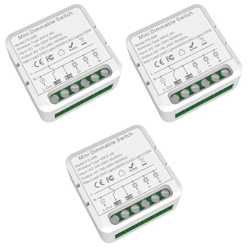 3X Tuya Wifi Smart Dimmers Switch Module Supports 2 Way Control LED Lights Dimmable Switch Work For Alexa Google Home