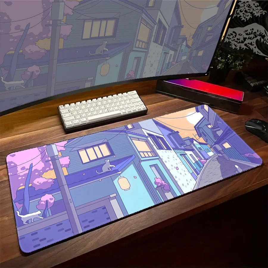 

Mouse Pad Landscap Cat XXL Large Mouse Mat Gaming Mousepad City Computer Gamer Keyboard Pads Waterproof Desk Mats