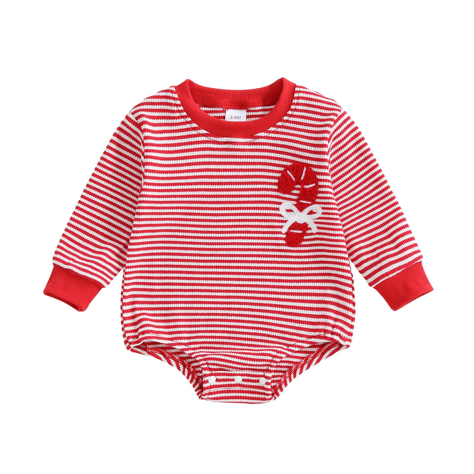 

Baby Christmas Romper Long Sleeve Stripes Embroidery Candy Cane Tree Fall Bodysuit Clothes for Girls Boys