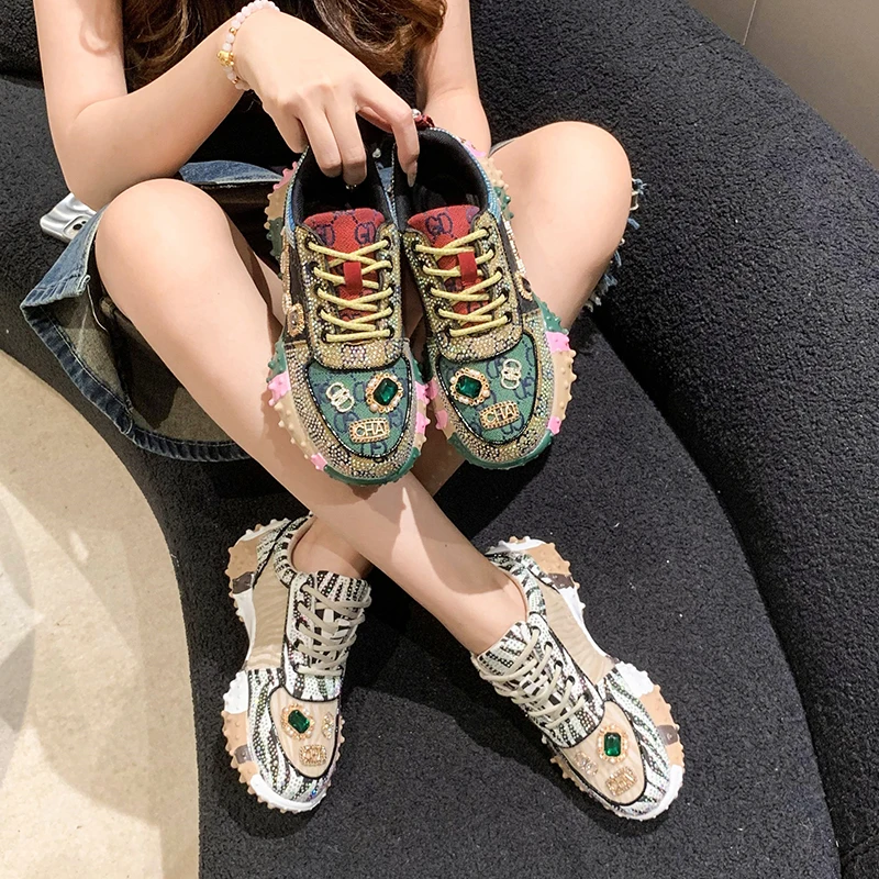 Women\'s Luxury Casual Sports Shoes Designer Water Diamond Thick soled Shoes Anti slip Tennis Running Shoes zapatillas mujer