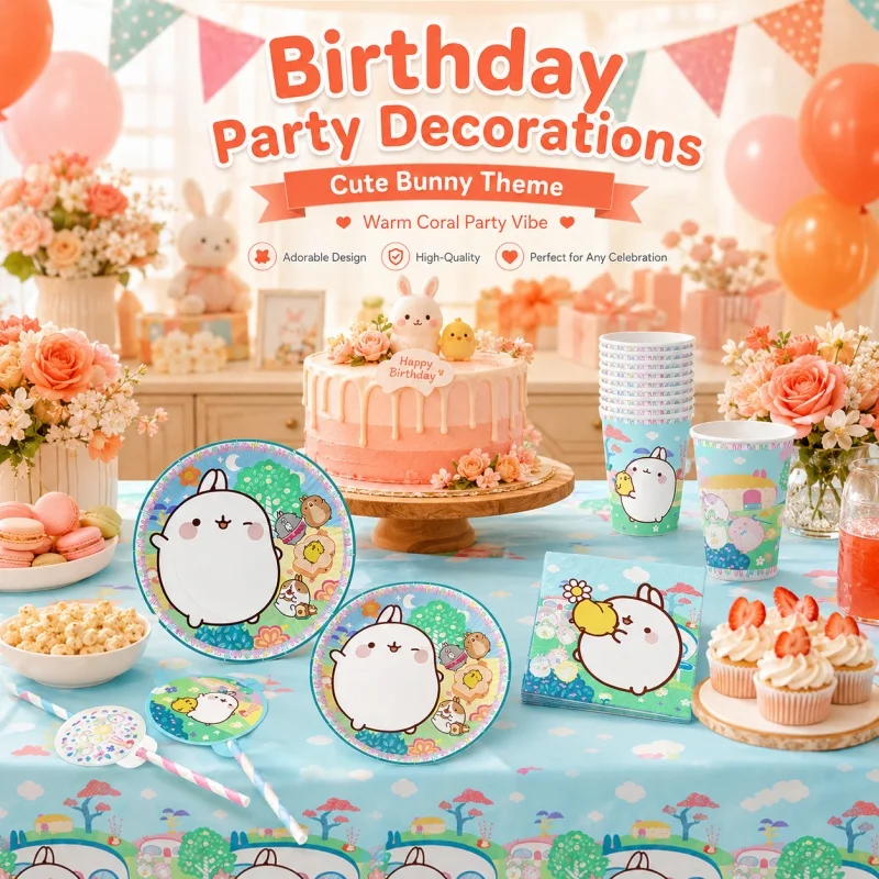 Molang Happy Birthday Party Decoration Combo Practical Tableware Set Cute Bunny Cup Plate Suitable Indoor Outdoor Celebrations - view 2