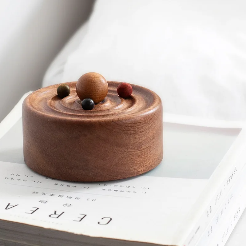 Nordic Study Solid Wood Desktop Decoration Rotating Planet Music Box Living Room Home Decoration Ornament Niche High-end Gift