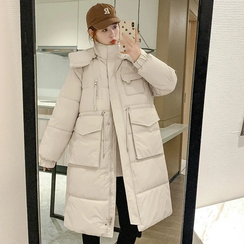 

2025 New Winter Long Down Cotton Jacket for Women Zipper Hooded Parkas Coat Female Loose Padded Thicken Warm Snow Wear Jackets