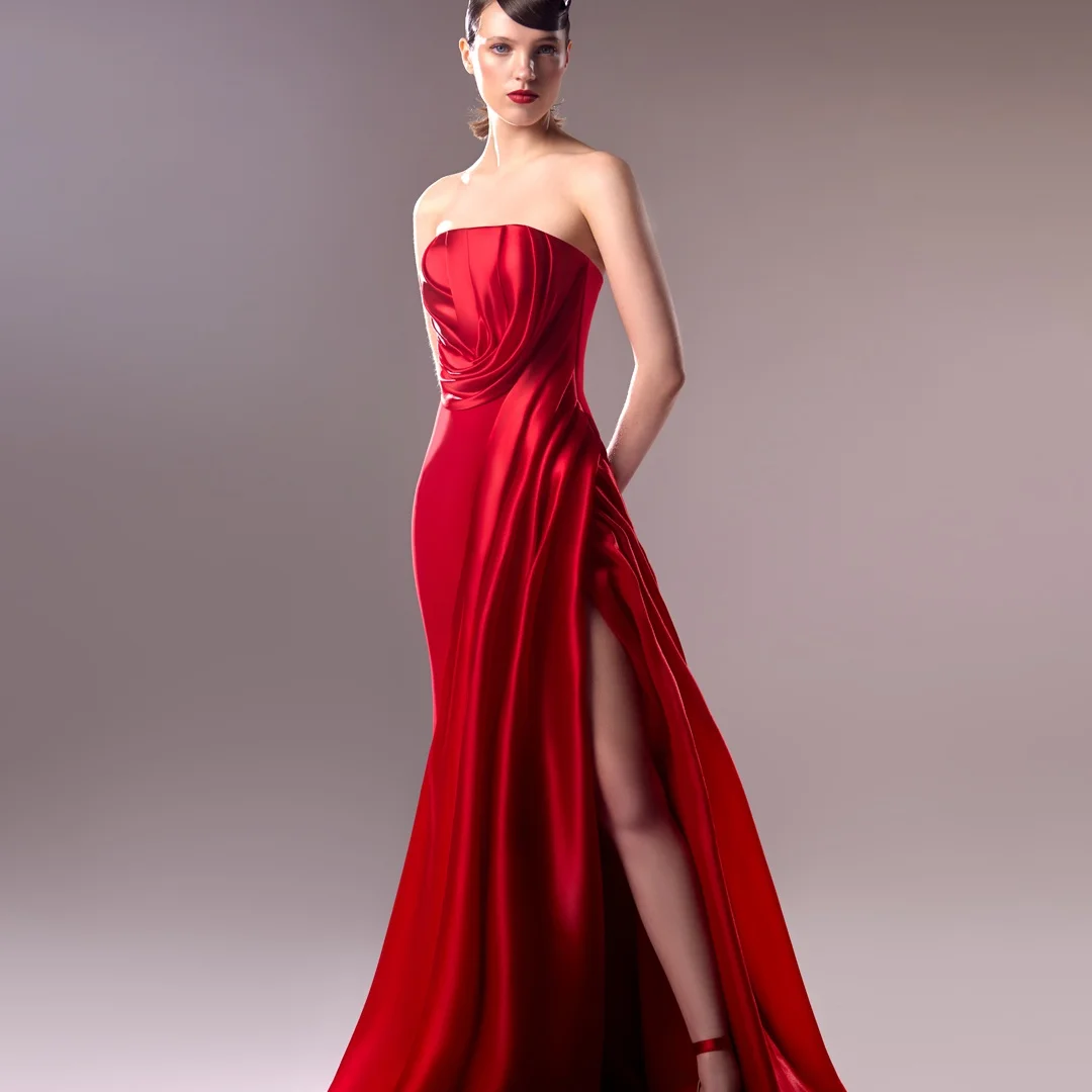 تخصيص أزياء جيرسي فساتين السهرة المستقيمة سستة الظهر الأحمر حمالة أكمام لوحة قطار مناسبة خاصة G #3