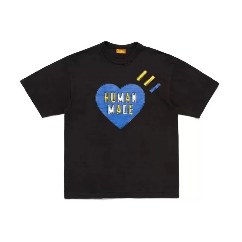 Human Made Style Heart Letter Graphic Slub Cotton T-Shirt, Casual Sport Tee for Unisex