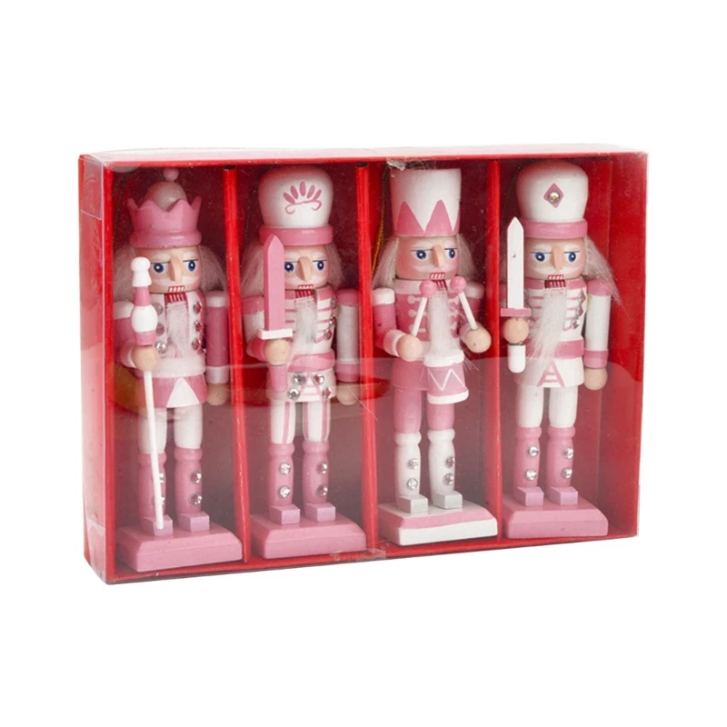 4pcs Christmas Pink Colorful Nutcrackers Soldier Ornament Holiday Party Desktop Decor Crafts for Children 2024 New new arrival