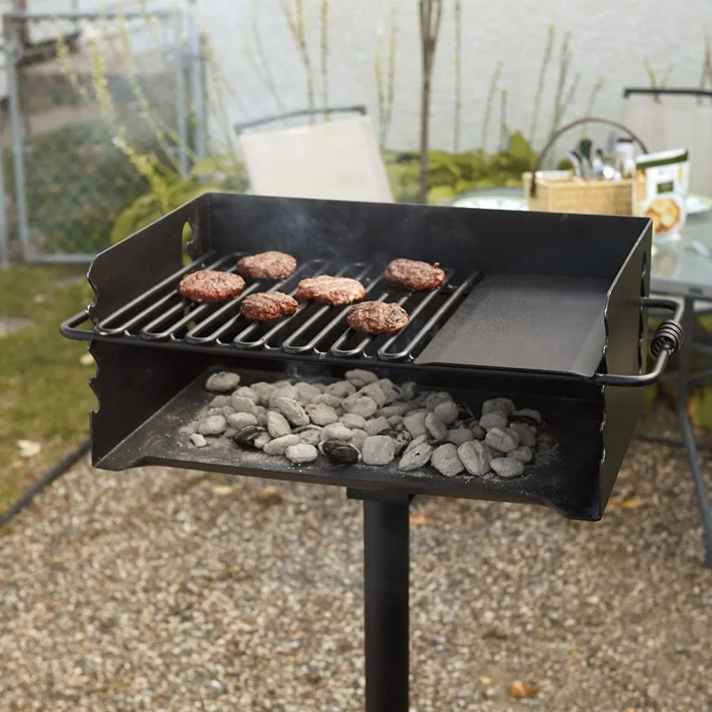 CBP-247 Jumbo Park Style Heavy Duty Steel Outdoor BBQ-houtskoolgrill met kookrooster en paal voor kamperen en achtertuinen