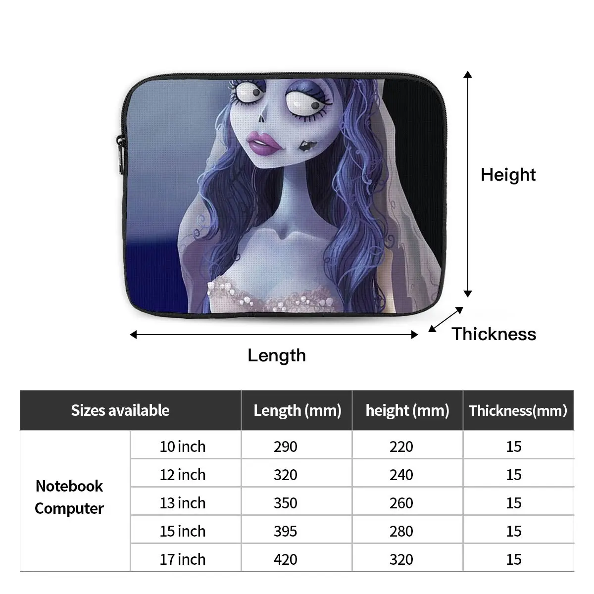 Emily The Corpse Bride Notebook Laptop Bag Case Pouch 10 12 13 15 17 Inch For Macbook Air Pro Tablet Shockproof Case Bag