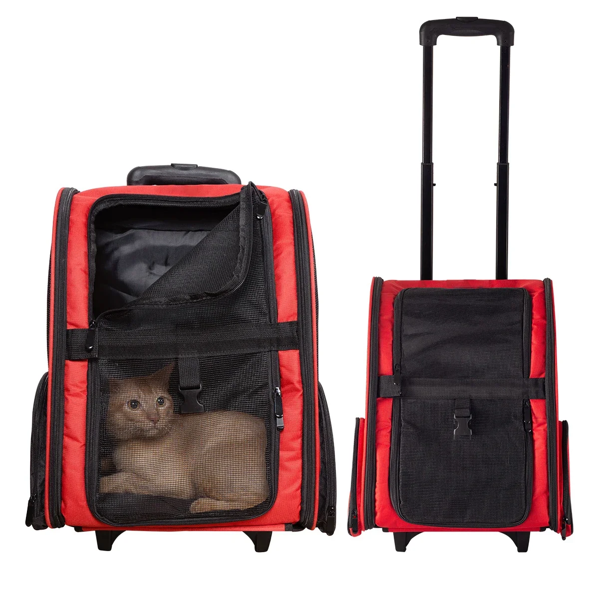 

Modern Solid Pattern Rolling Pet Carrier Bag Backpack Airline Approved Zipper Closure Small Animal Pet Travel Bag Wheels