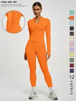 Fitfemme 2Pcs Women's Spring Yoga Sport Suit High Waist Legging Jacket Lifting Running Pants Outdoor Set - Image 6